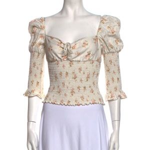 Reformation floral smocked square neck top